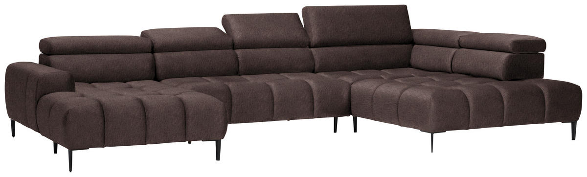 WOHNLANDSCHAFT in Samt, Webstoff Graubraun  - Graubraun/Schwarz, Design, Textil/Metall (177/385/216cm) - Welnova