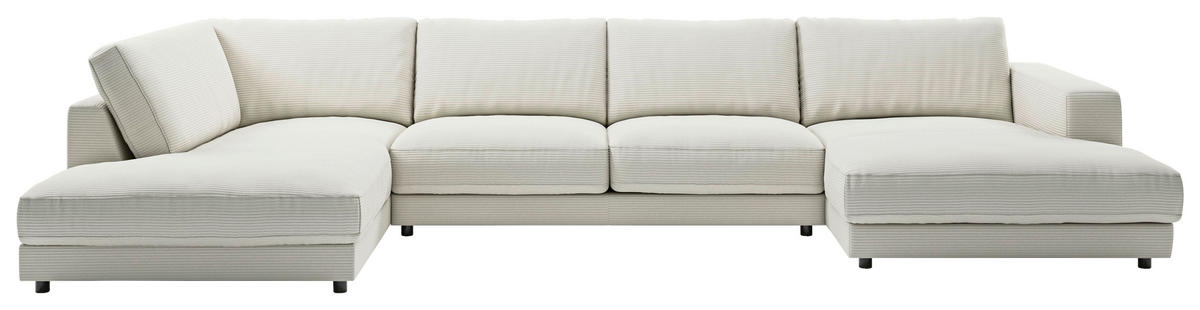 WOHNLANDSCHAFT in Cord Hellgrau  - Hellgrau/Schwarz, Design, Kunststoff/Textil (224/425/190cm) - Pure Home Lifestyle