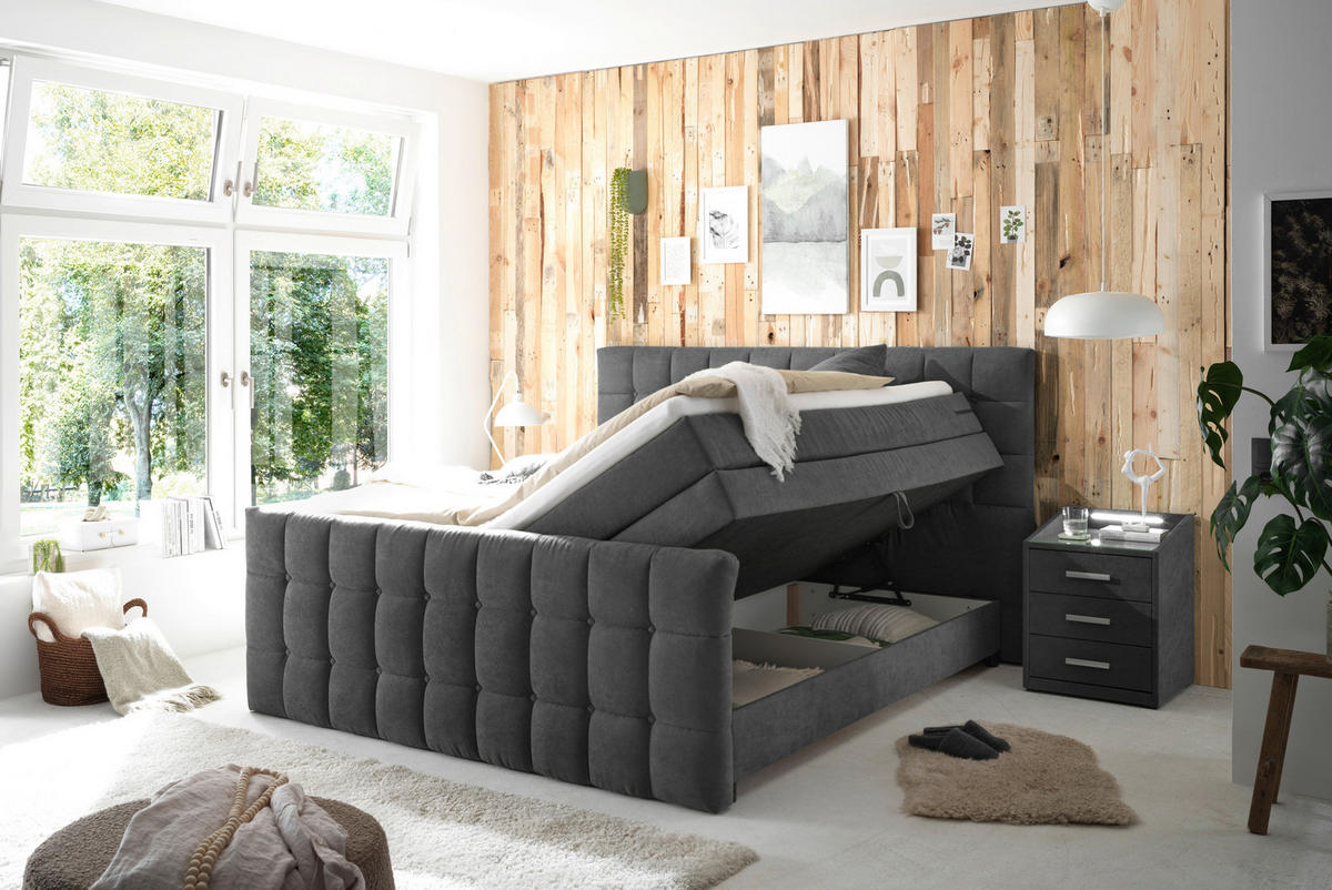 BOXSPRINGBETT 180/200 cm  in Anthrazit  - Anthrazit/Schwarz, Modern, Holzwerkstoff/Kunststoff (180/200cm) - MID.YOU