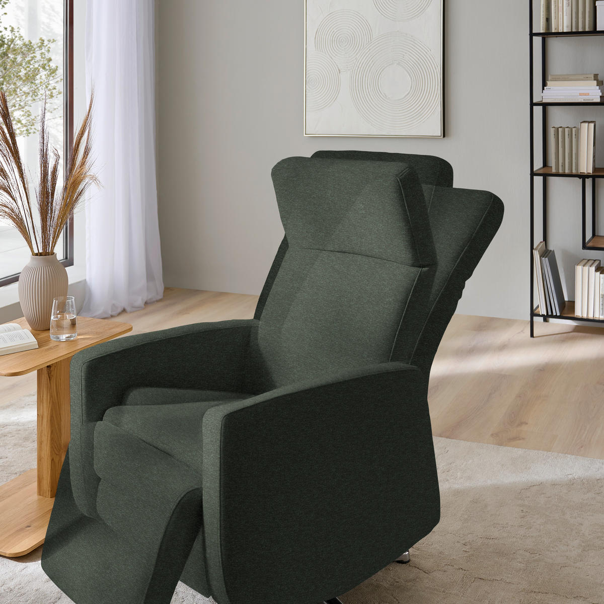 RELAXSESSEL in Textil Dunkelgrün  - Dunkelgrün/Alufarben, Design, Textil/Metall (72/109/78cm) - Sedda