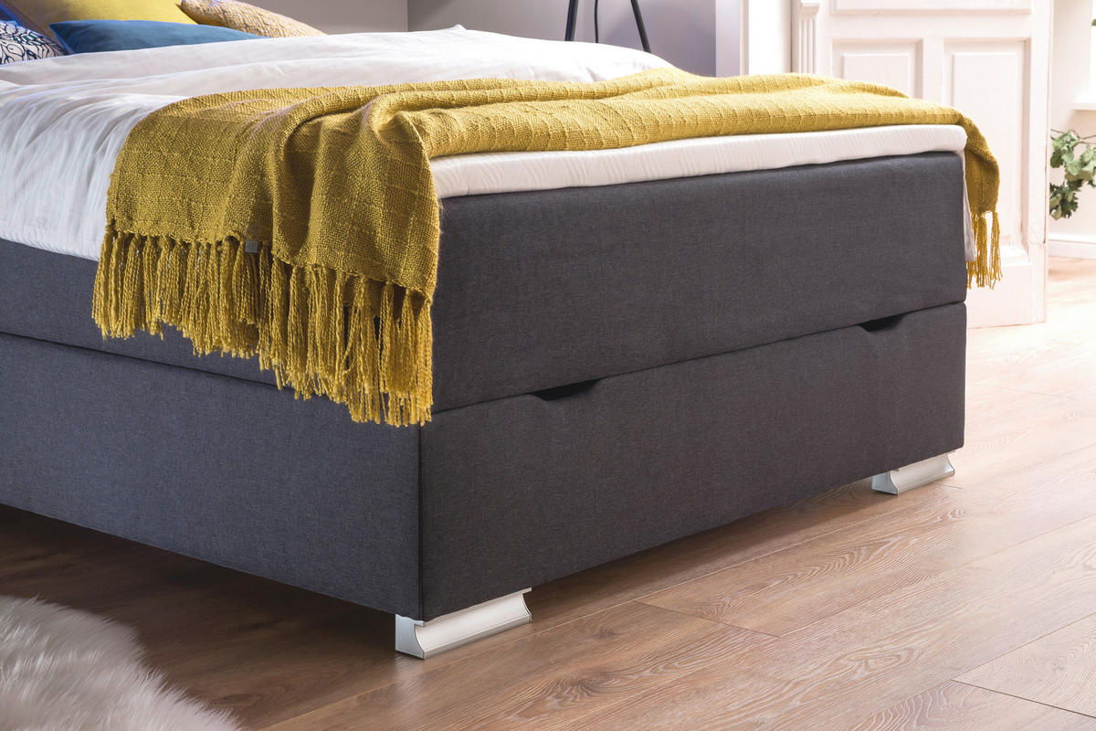 BOXSPRINGBETT 140/200 cm  in Anthrazit  - Anthrazit/Silberfarben, Design, Kunststoff/Textil (140/200cm) - Boxxx