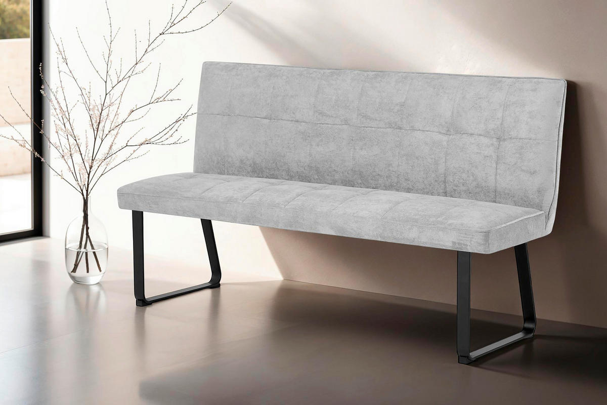 SITZBANK in Metall, Textil Hellgrau  - Hellgrau/Schwarz, MODERN, Textil/Metall (160/92/58cm) - MID.YOU