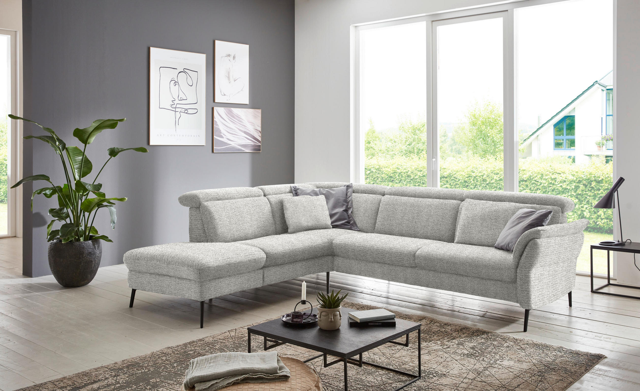 ECKSOFA  in Struktur Silberfarben  235/275 cm  - Silberfarben/Schwarz, MODERN, Textil/Metall (235/275cm) - Cantus