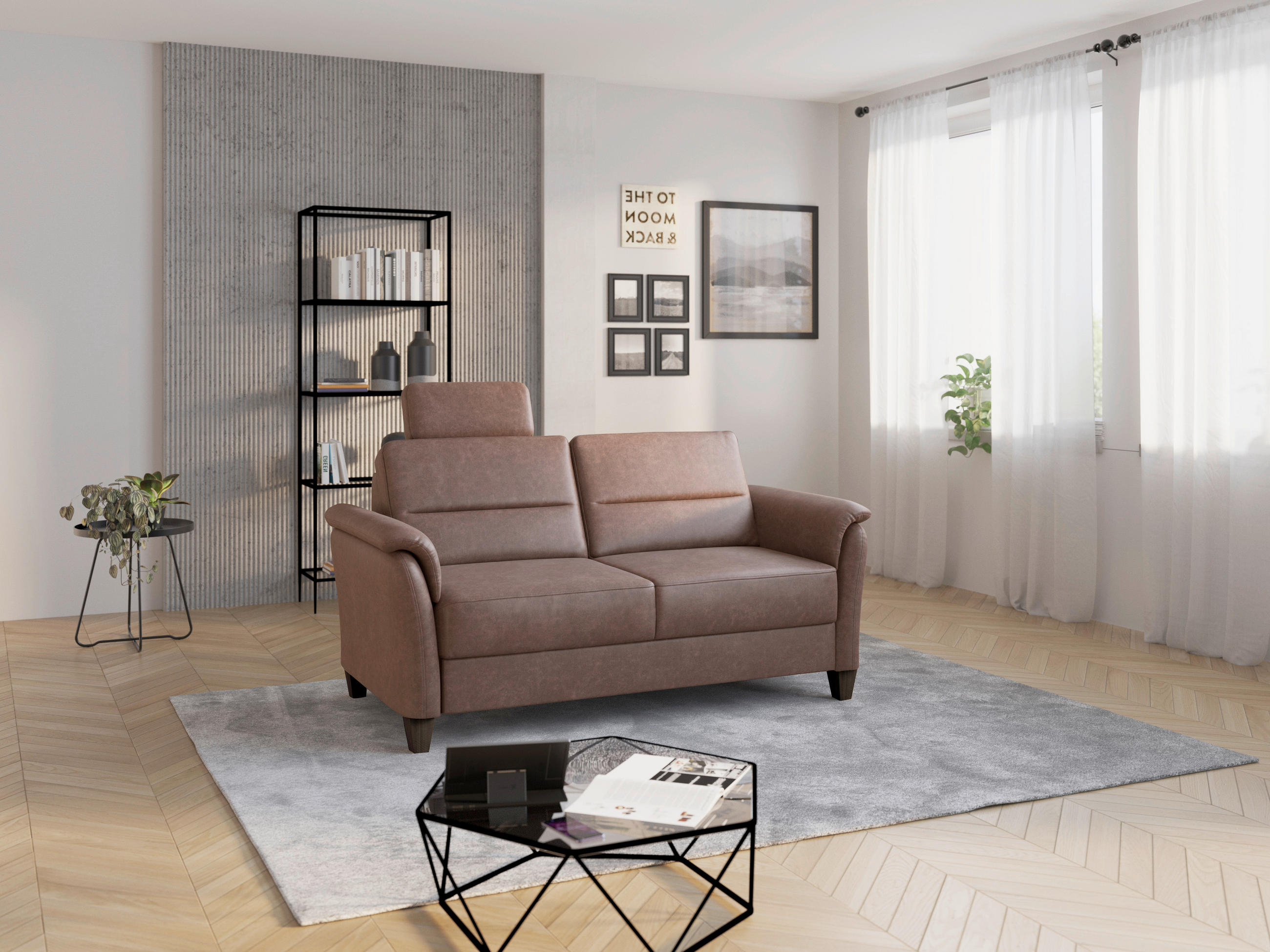 3-SITZER-SOFA PALMERA V Mikrofaser Haselnussfarben  - Wengefarben/Haselnussfarben, KONVENTIONELL, Holz/Textil (179/89/89cm) - Sit & More