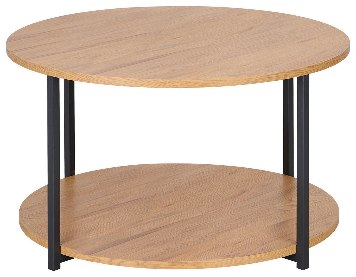 KLUBSKA MIZA, črna, barve hrasta  - črna/barve hrasta, Moderno, kovina/leseni material (80/80/45cm) - Boxxx