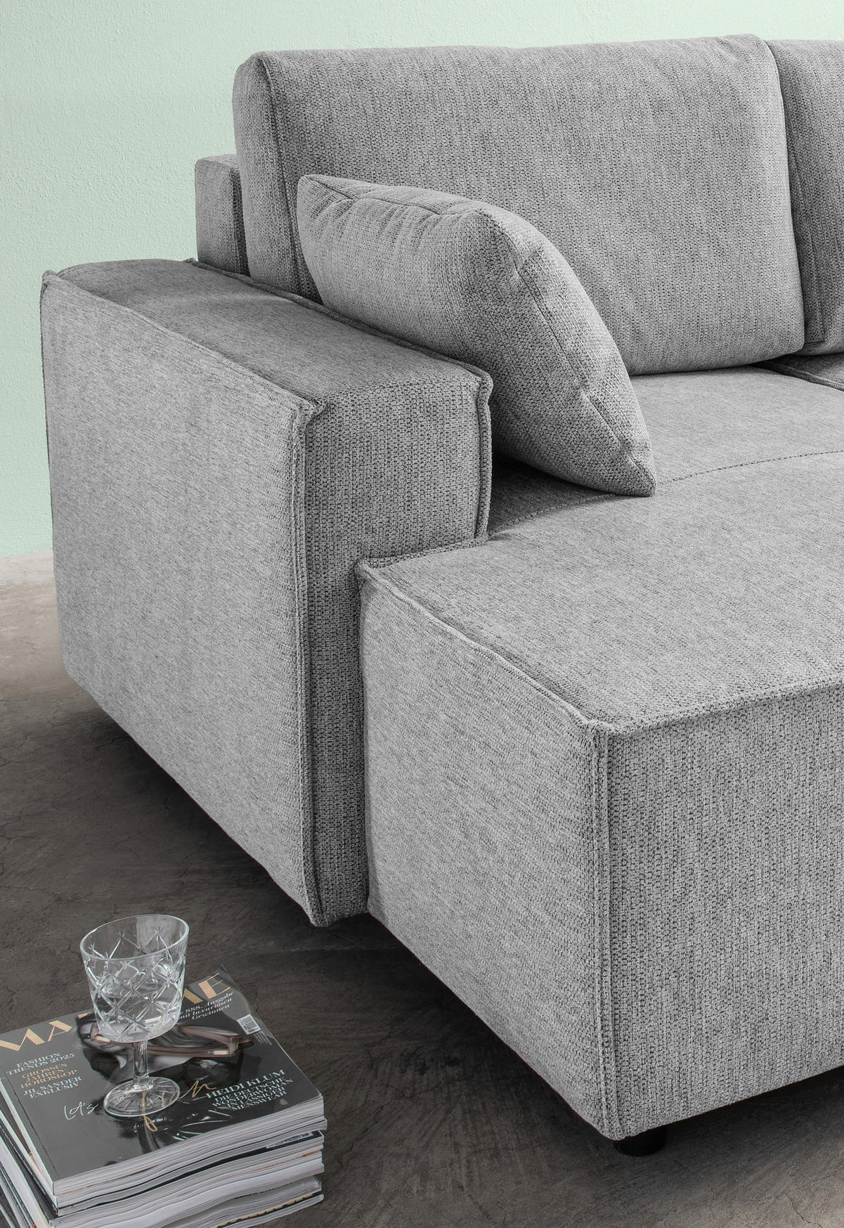 BIGSOFA in Chenille Silberfarben  - Silberfarben/Schwarz, Modern, Kunststoff/Textil (188/86/154cm) - Livetastic