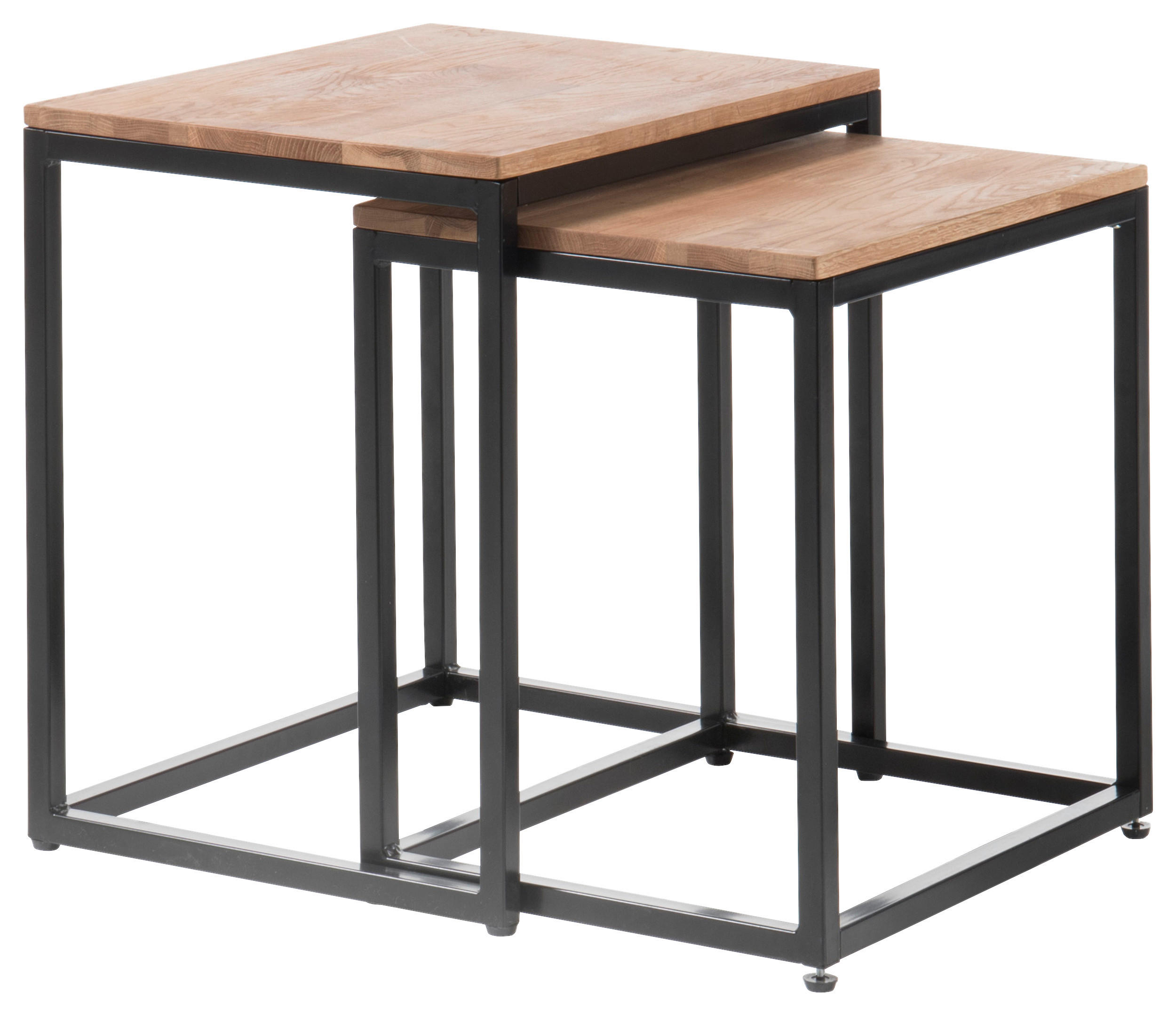 Xora SADA KONFERENČNÍCH STOLKŮ, přírodní barvy, černá, barvy dubu, dřevo, kov, 45-50/45-50/37-40 cm