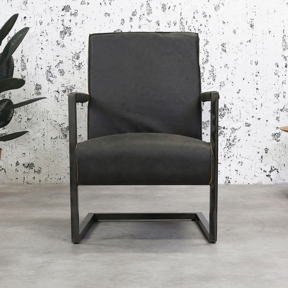 SESSEL in Lederlook, Mikrofaser Anthrazit  - Dunkelgrau/Anthrazit, KONVENTIONELL, Textil/Metall (62/84/70cm) - MID.YOU