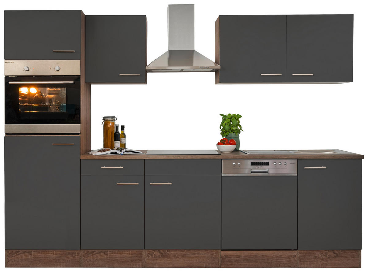 KÜCHENLEERBLOCK 280/205/60 cm   in Grau, Eichefarben  - Eichefarben/Silberfarben, Basics, Holzwerkstoff/Metall (280/205/60cm) - Respekta