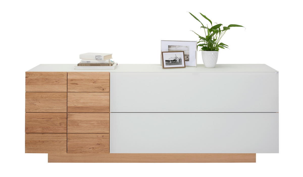 SIDEBOARD  in 192/74/52 cm  - Eichefarben/Weiß, Design, Glas/Holz (192/74/52cm) - Voglauer