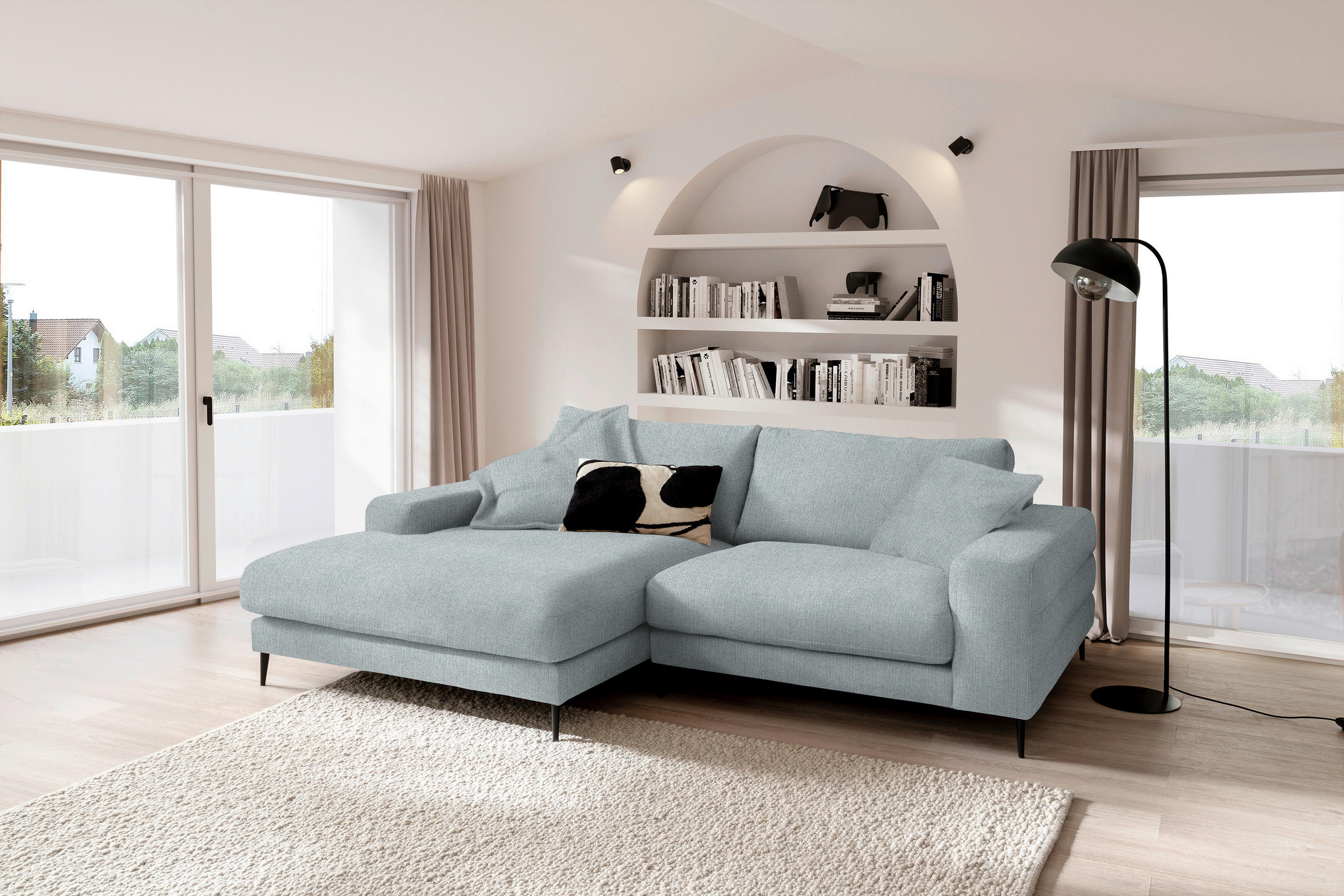 ECKSOFA in Flachgewebe Hellblau  - Schwarz/Hellblau, Design, Textil/Metall (177/253cm) - Dieter Knoll