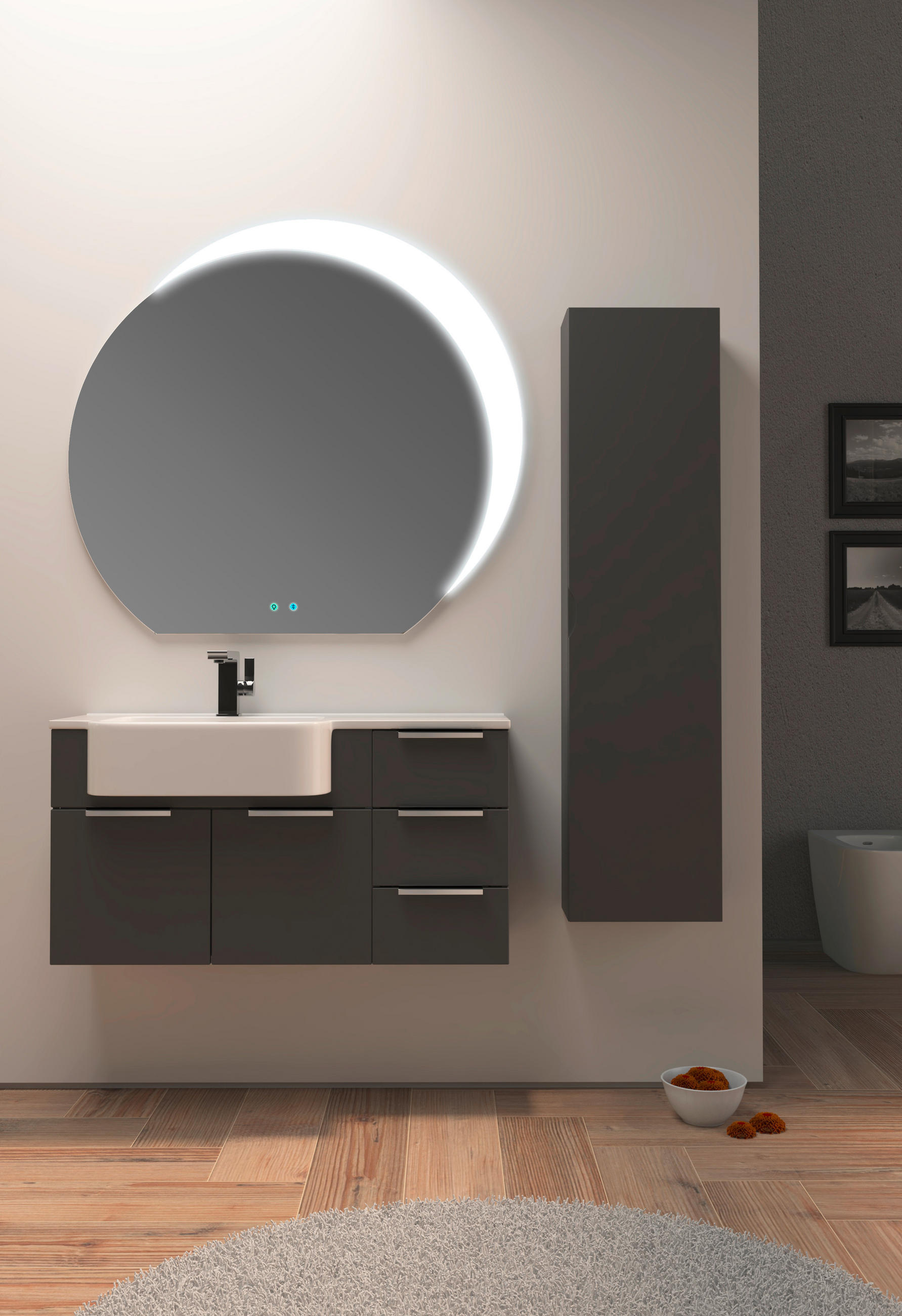 MIDISZEKRÉNY 35/140/20 cm  - grafitszürke, Basics, faalapú anyag/Üveg (35/140/20cm) - Welnova