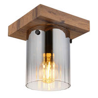 STROPNA SVETILKA UNDERWOOD 16/16/18 cm   - temno rjava, Natur, steklo/leseni material (16/16/18cm) - Globo