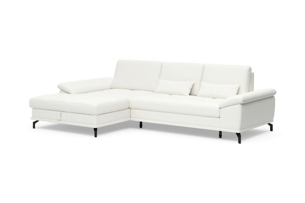 ECKSOFA  Mikrofaser Kombination Echtleder/Stoff Weiss  - Weiss/Schwarz, Basics, Leder/Textil (176/301cm) - Sit & More
