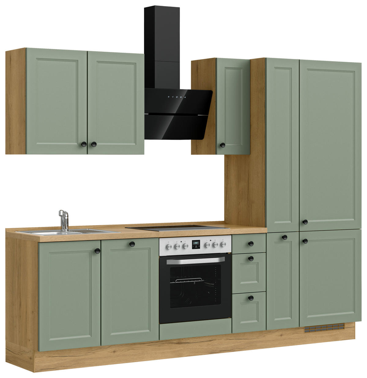KÜCHENLEERBLOCK 270 cm   in Grün, Eichefarben  - Eichefarben/Schwarz, MODERN, Holzwerkstoff/Metall (270cm) - Nobilia