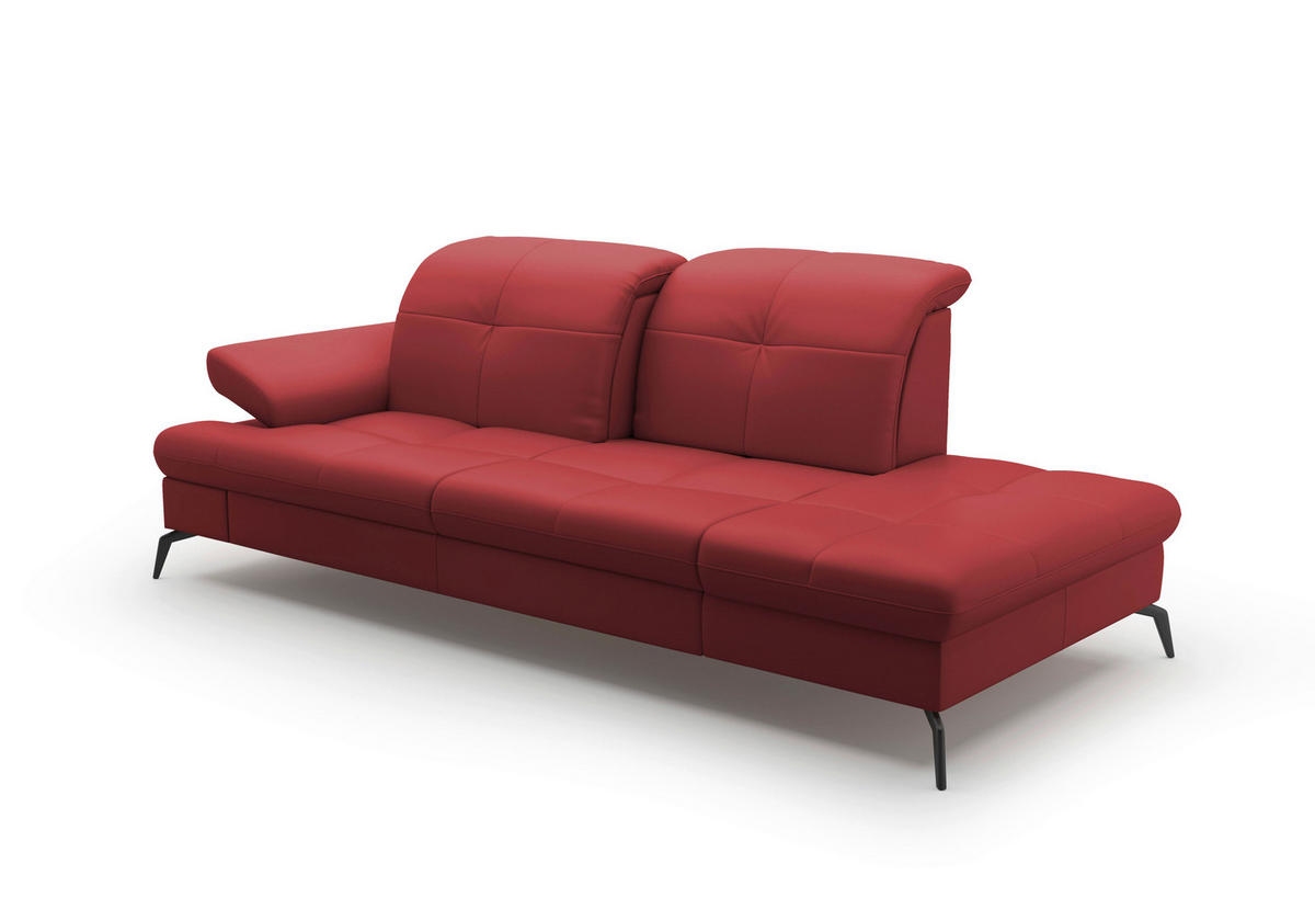 RÉCAMIERE in Echtleder Rot  - Rot/Schwarz, KONVENTIONELL, Leder/Metall (231/90/122cm) - Sit & More