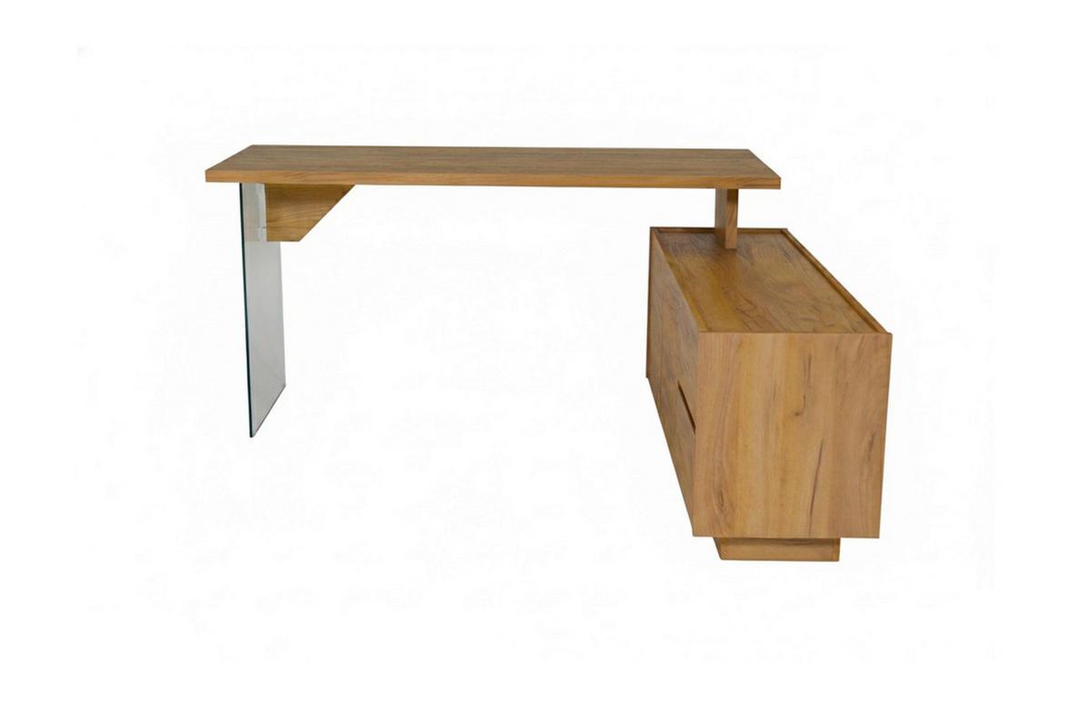 ECKSCHREIBTISCH 160/136/74 cm Eichefarben Stauraum, seitenverkehrt montierbar  - Eichefarben, Design, Glas/Holzwerkstoff (160/136/74cm) - MID.YOU
