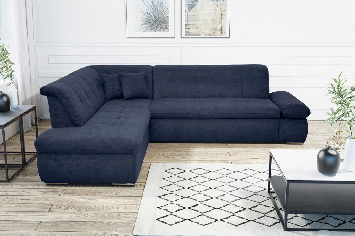 ECKSOFA Dunkelblau Mikrofaser  - Chromfarben/Dunkelblau, KONVENTIONELL, Textil/Metall (216/273cm) - MID.YOU
