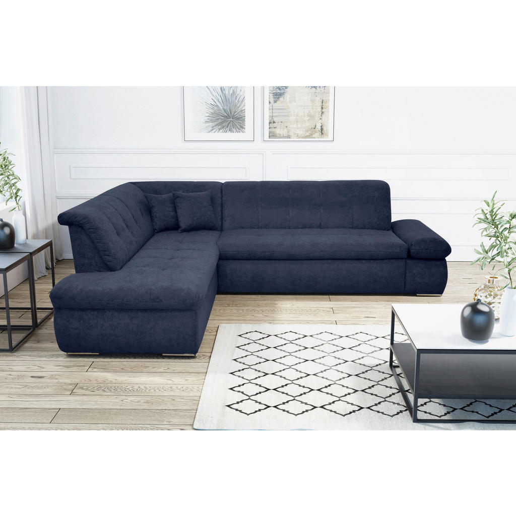 Thumbnail - Mid.you Ecksofa, Dunkelblau, Textil, Uni, 3-Sitzer, L-Form, 273x216 cm, Made in EU, Rücken echt, Wohnzimmer, Sofas & Cou...