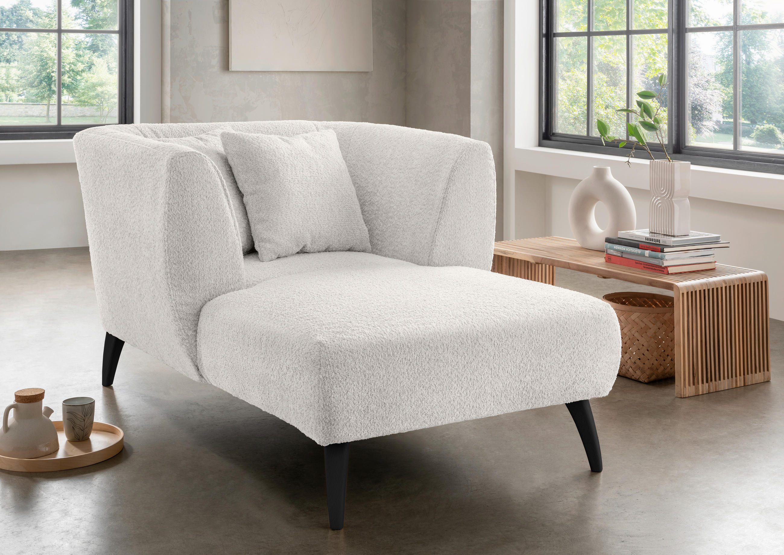 XXL-SESSEL Bouclé Weiß    - Schwarz/Weiß, MODERN, Holz/Textil (108/84/155cm) - MID.YOU