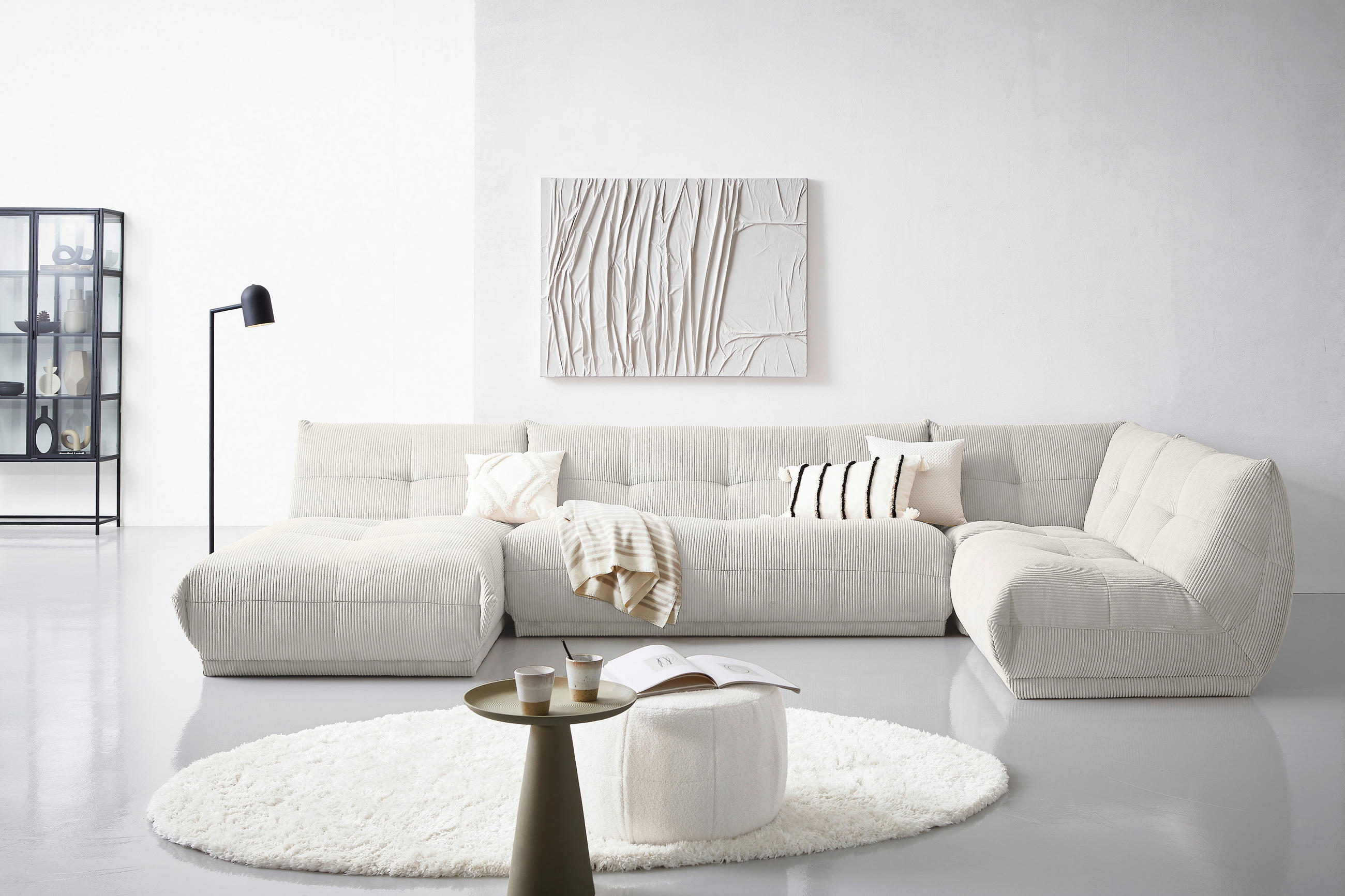 WOHNLANDSCHAFT in Cord Weiss  - Weiss, Trend, Textil (185/390/210cm) - Livetastic