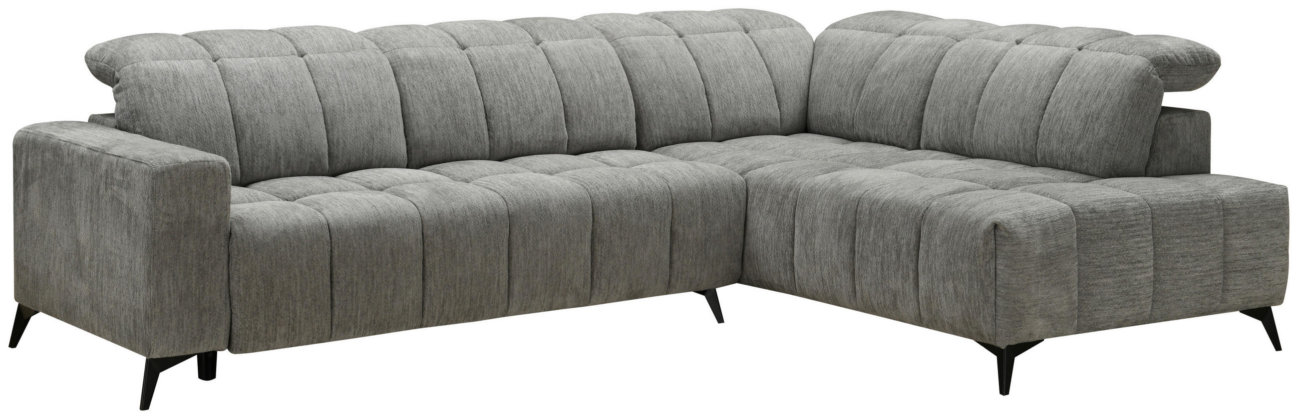 ECKSOFA inkl. Funktionen Dunkelgrau Chenille  - Dunkelgrau/Schwarz, Design, Textil/Metall (293/214cm) - Xora
