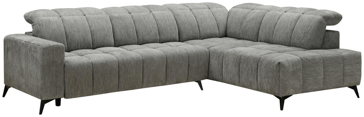 ECKSOFA inkl. Funktionen Dunkelgrau Chenille  - Dunkelgrau/Schwarz, Design, Textil/Metall (293/214cm) - Xora
