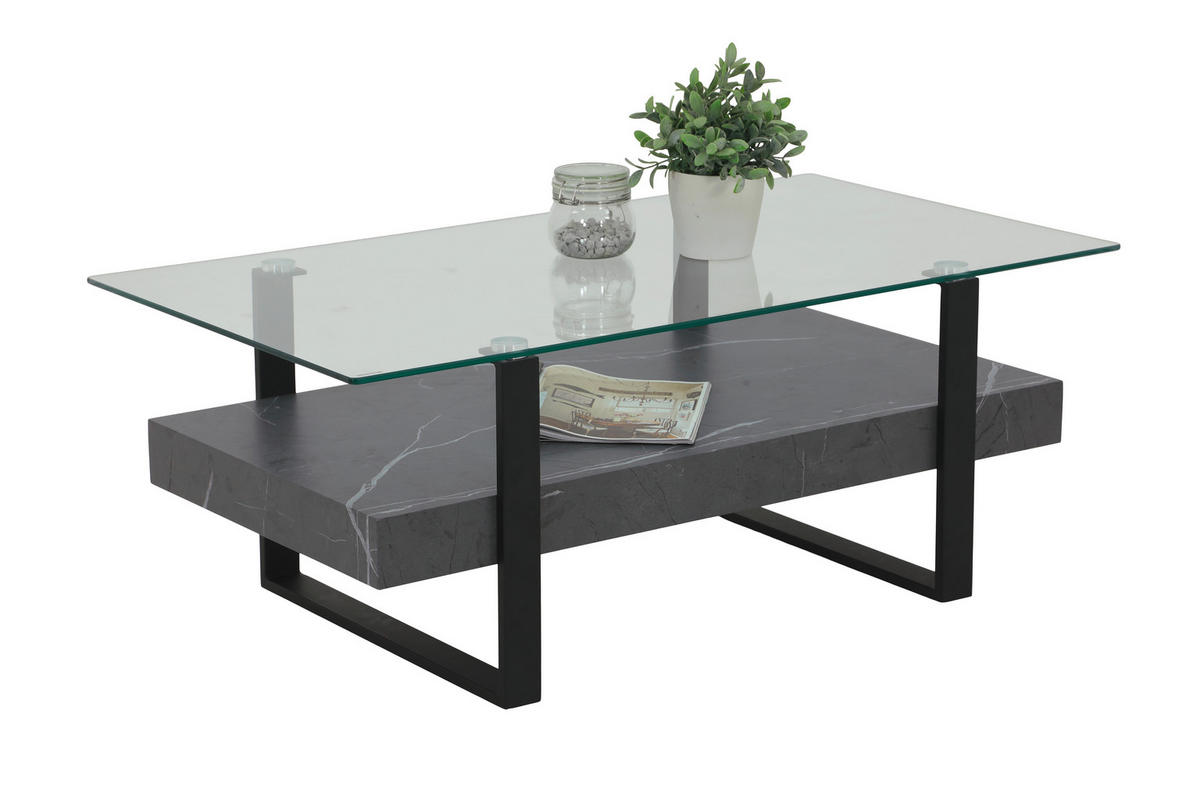 COUCHTISCH in Metall, Glas, Holzwerkstoff 110/60/43 cm  - Schwarz/Grau, Design, Glas/Holzwerkstoff (110/60/43cm) - Livetastic
