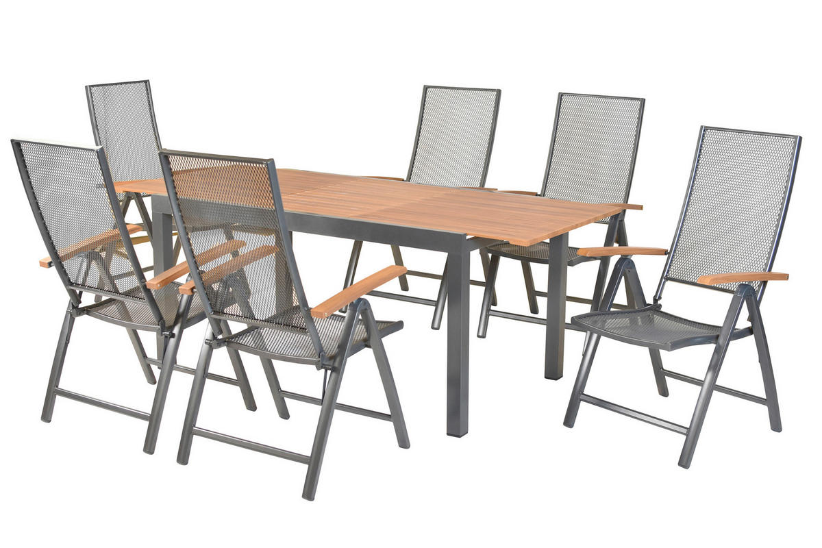 GARTENTISCHGRUPPE  - Graphitfarben/Naturfarben, KONVENTIONELL, Metall - Gardenson