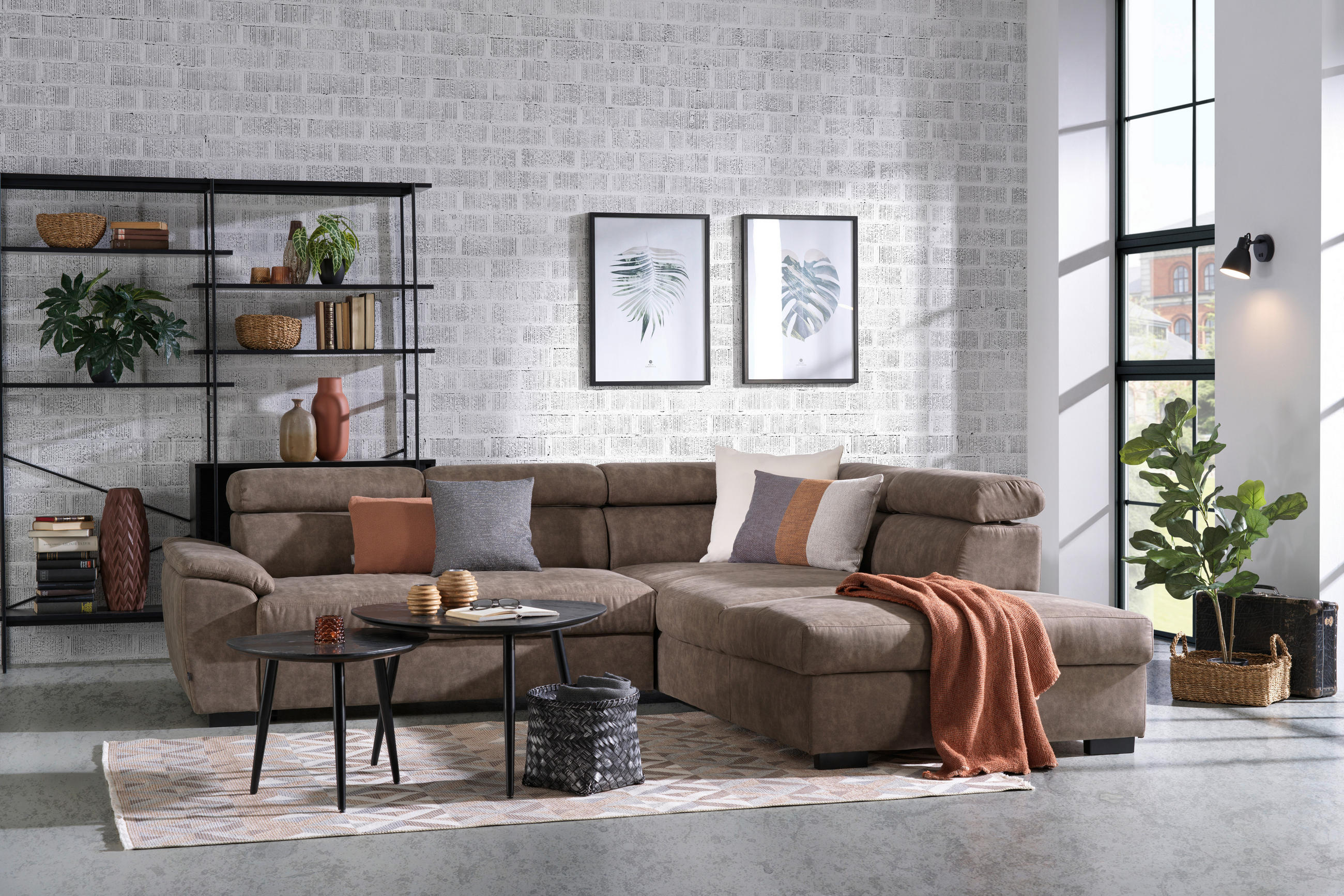 Thumbnail - Hom`in Ecksofa, Taupe, Textil, 4-Sitzer, Ottomane rechts, L-Form, 263x230 cm, seitenverkehrt erhältlich, Schlafen auf Si...