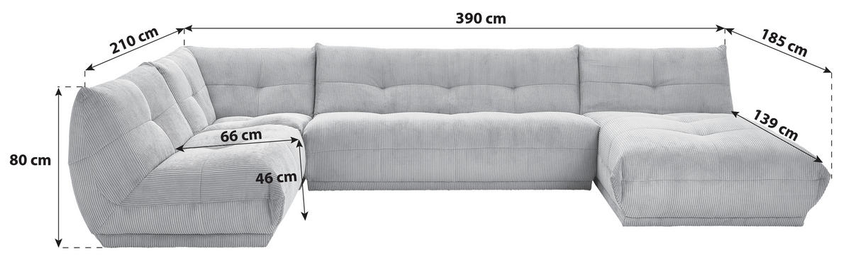 WOHNLANDSCHAFT  Cord Altrosa  - Altrosa, Trend, Textil (210/390/185cm) - Livetastic