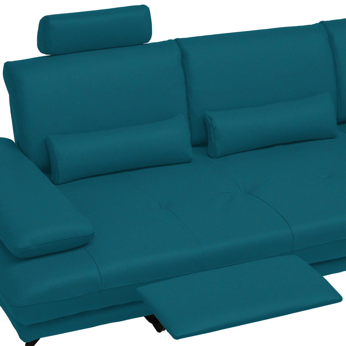 ECKSOFA Petrol Echtleder  - Petrol/Schwarz, Design, Leder/Metall (273/187cm) - Celina Home