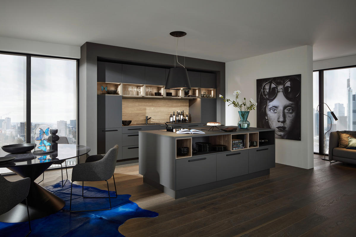 EINBAUKÜCHE   - Graphitfarben/Grau, Design, Holzwerkstoff - Dieter Knoll