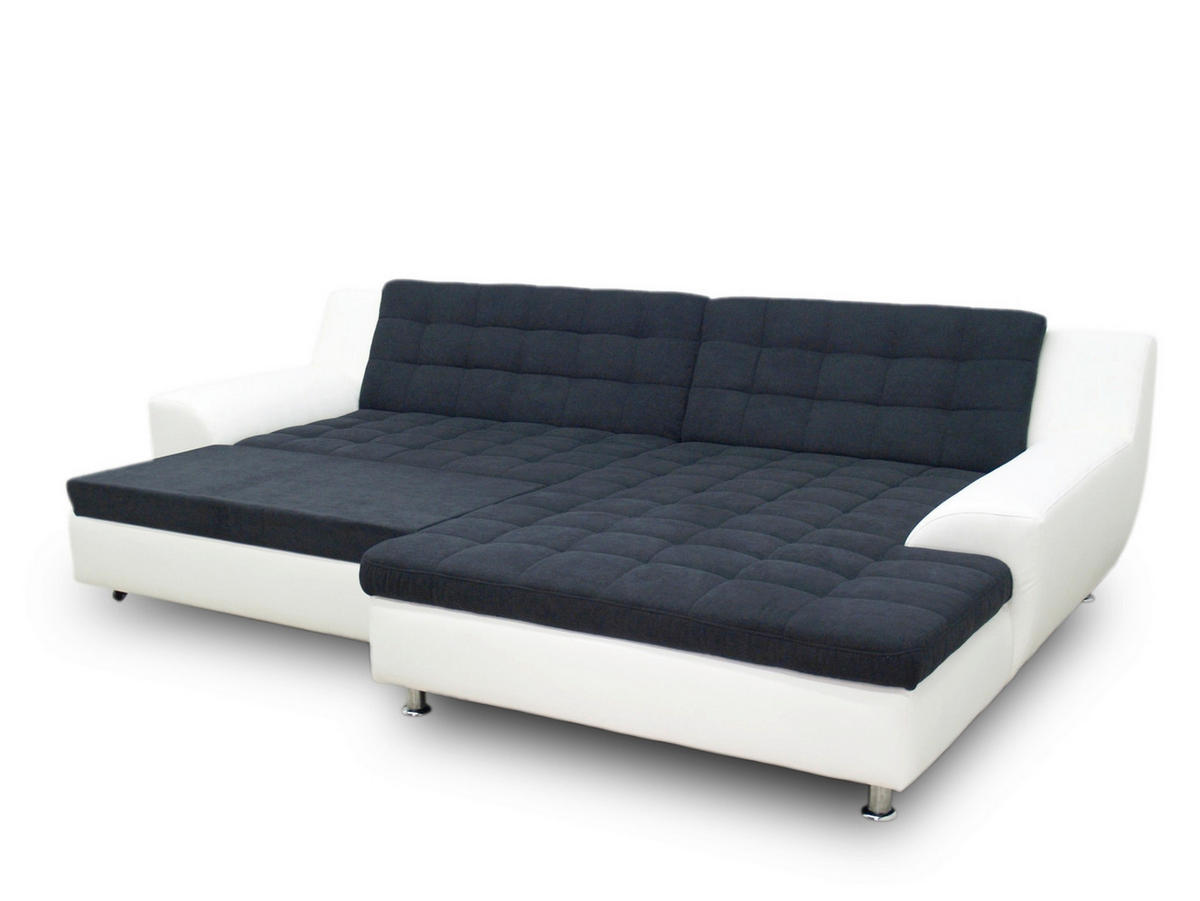 ECKSCHLAFSOFA MORTON Schwarz Mikrofaser  - Chromfarben/Schwarz, MODERN, Textil/Metall (304/200/84cm) - MID.YOU