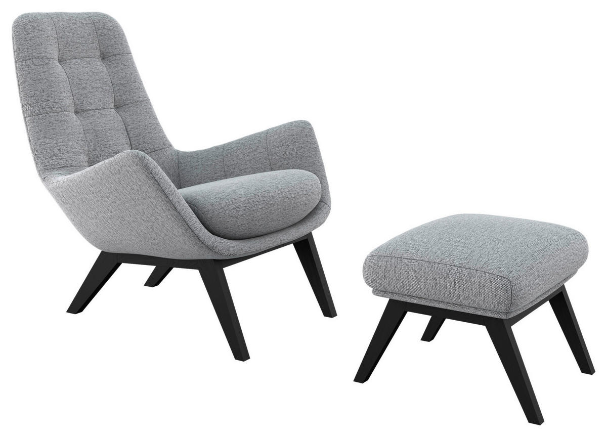 SESSELSET Flachgewebe Hocker    - Hellgrau/Schwarz, Design, Holz/Textil (84/95/96cm) - MID.YOU