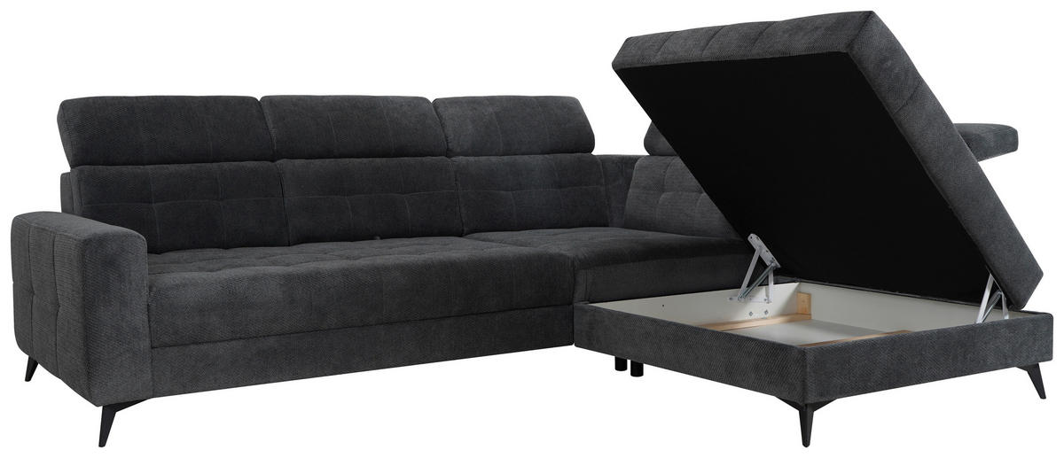 ECKSOFA Dunkelgrau Velours  - Dunkelgrau/Schwarz, ROMANTIK / LANDHAUS, Textil/Metall (289/228cm) - MID.YOU