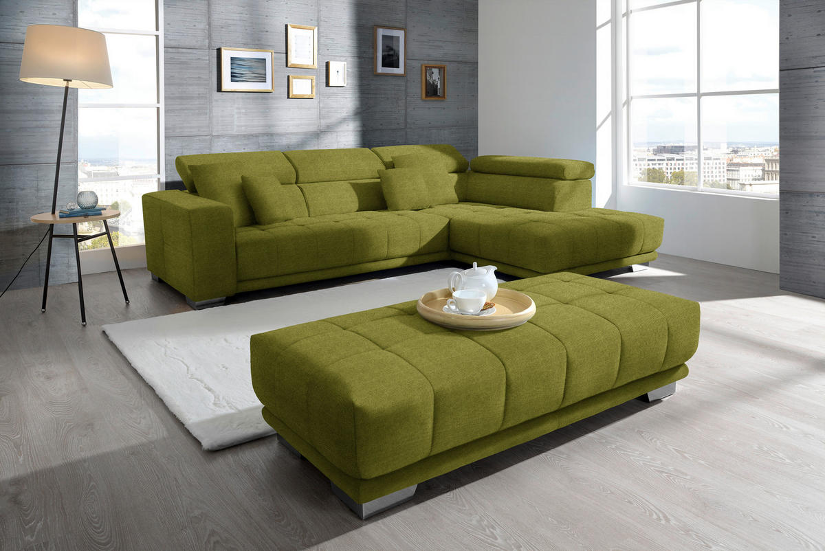 ECKSOFA in Mikrofaser Hellgrün  - Chromfarben/Hellgrün, Design, Textil/Metall (301/207cm) - Xora