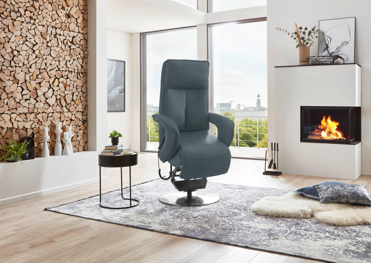 RELAXSESSEL in Leder Graublau  - Chromfarben/Graublau, Design, Leder/Metall (77/110/87cm) - Valdera