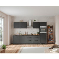 KÜCHENBLOCK 300 cm   in Grau, Eiche Wotan  - Eiche Wotan/Schwarz, Lifestyle, Holzwerkstoff/Metall (300cm) - Held
