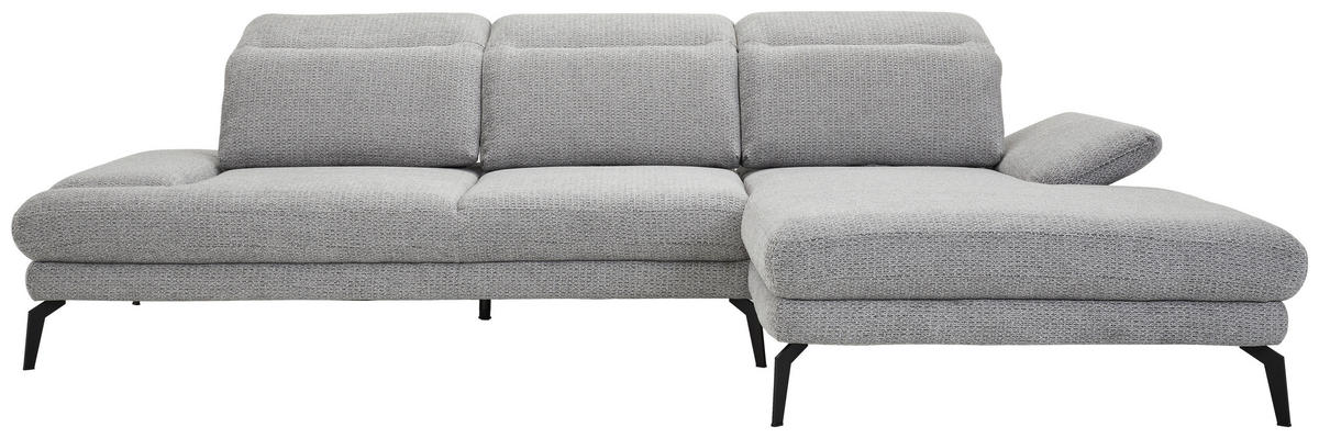 ECKSOFA in Chenille Grau  - Schwarz/Grau, Design, Textil/Metall (289/180cm) - Stylife