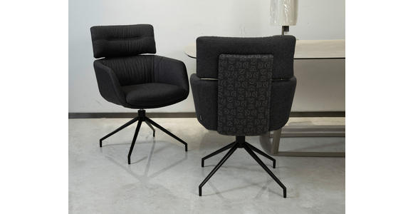 ARMLEHNSTUHL  Stoffauswahl, Sitzfläche 360° drehbar, automatische Rückholfunktion Webstoff  Schwarz  - Schwarz, Design, Textil/Metall (62/92/66cm) - Dieter Knoll