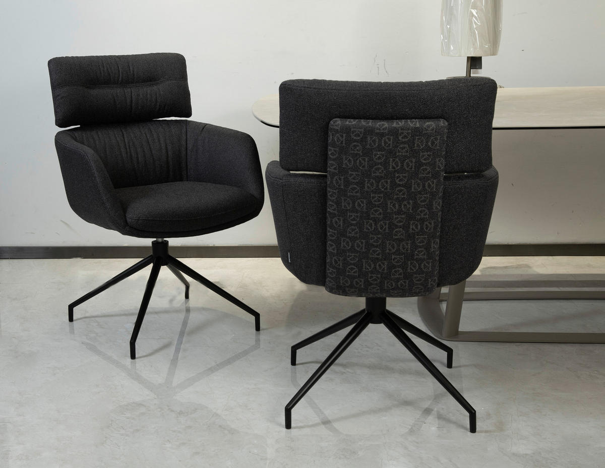 ARMLEHNSTUHL  Stoffauswahl, Sitzfläche 360° drehbar, automatische Rückholfunktion Webstoff  Schwarz  - Schwarz, Design, Textil/Metall (62/92/66cm) - Dieter Knoll