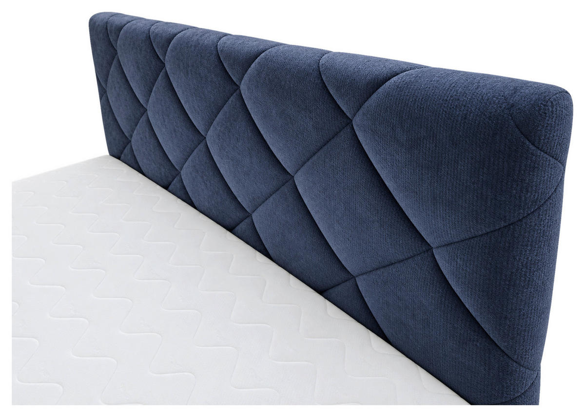 BOXBETT 180/200 cm,  in Dunkelblau, gepolstertes Kopfteil, Bettkasten, Topper, Matratzen, H3 + H3 = fest  - Schwarz/Dunkelblau, Design, Kunststoff/Textil (180/200cm) - Chameo