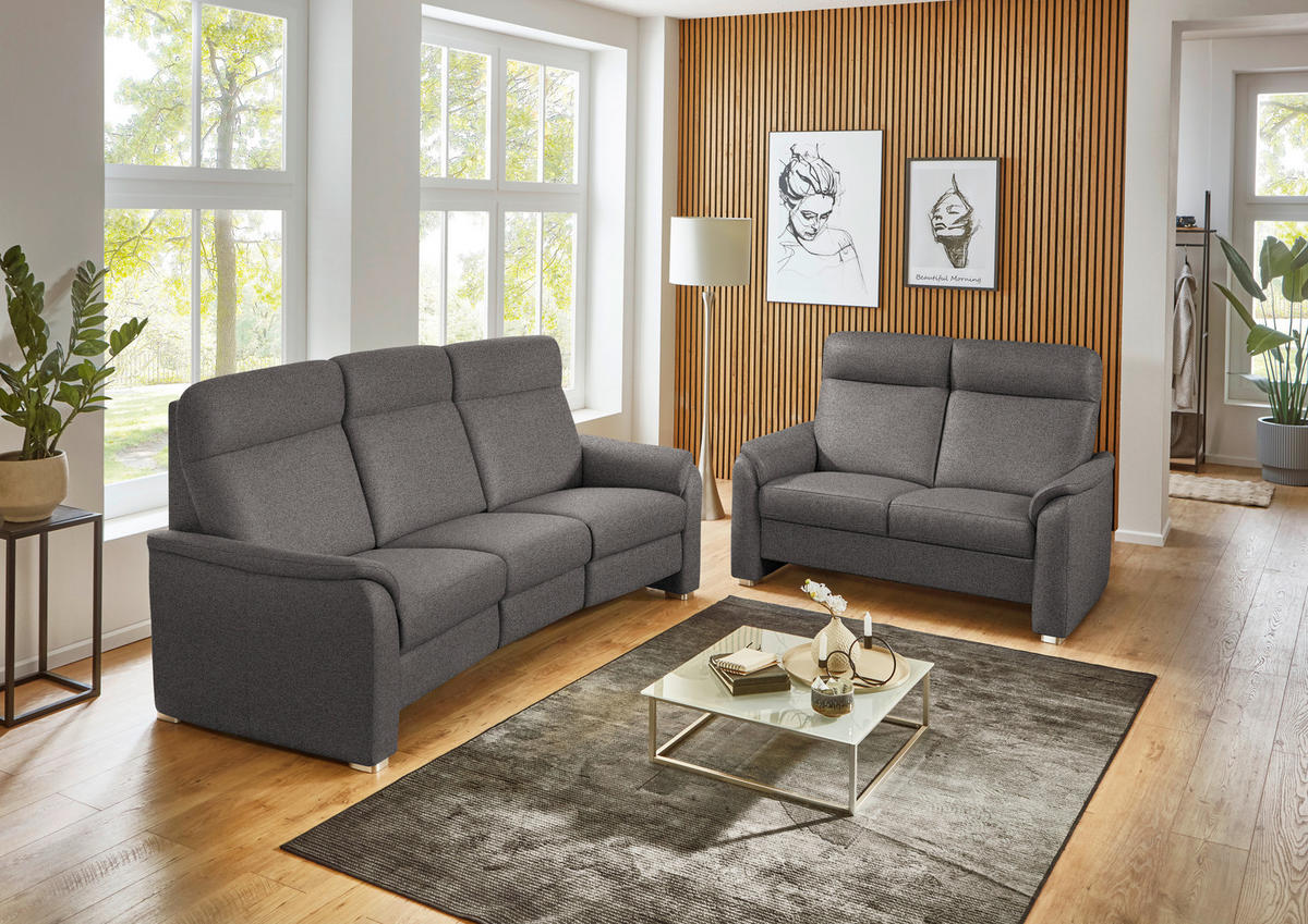 SITZGARNITUR  in Flachgewebe Dunkelbraun  - Dunkelbraun/Alufarben, KONVENTIONELL, Textil/Metall (218/156/107/103/95cm) - Beldomo Comfort