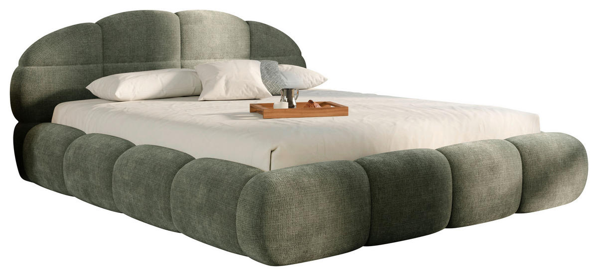 POLSTERBETT 180/200 cm,  in Grün, gepolstertes Kopfteil, Lattenrost, Bettkasten,  - Schwarz/Grün, Design, Holz/Textil (180/200cm) - Chameo