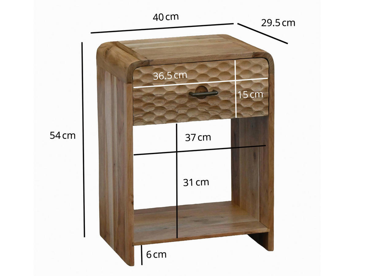 NACHTTISCH 40/54/29,5 cm, Braun, massiv  - Schwarz/Braun, Design, Holz/Metall (40/54/29,5cm) - Livetastic
