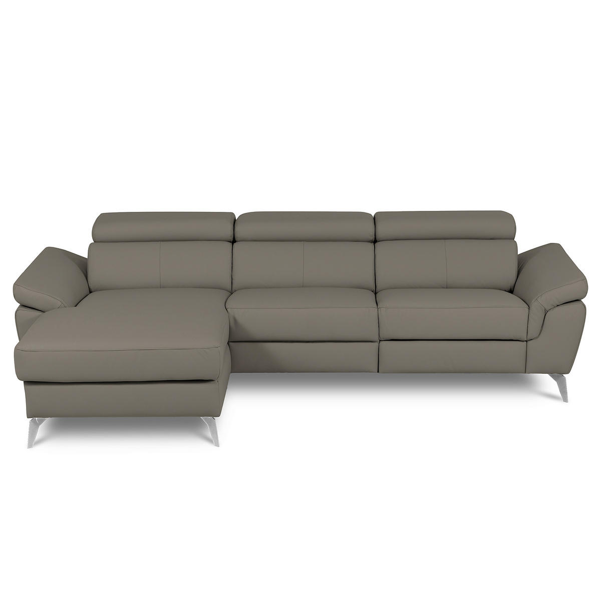 ECKSOFA SONO Schlammfarben Echtleder Lederlook Armteilverstellung, Kopfteilverstellung  - Chromfarben/Schlammfarben, Design, Leder/Textil (179/252cm) - Livetastic