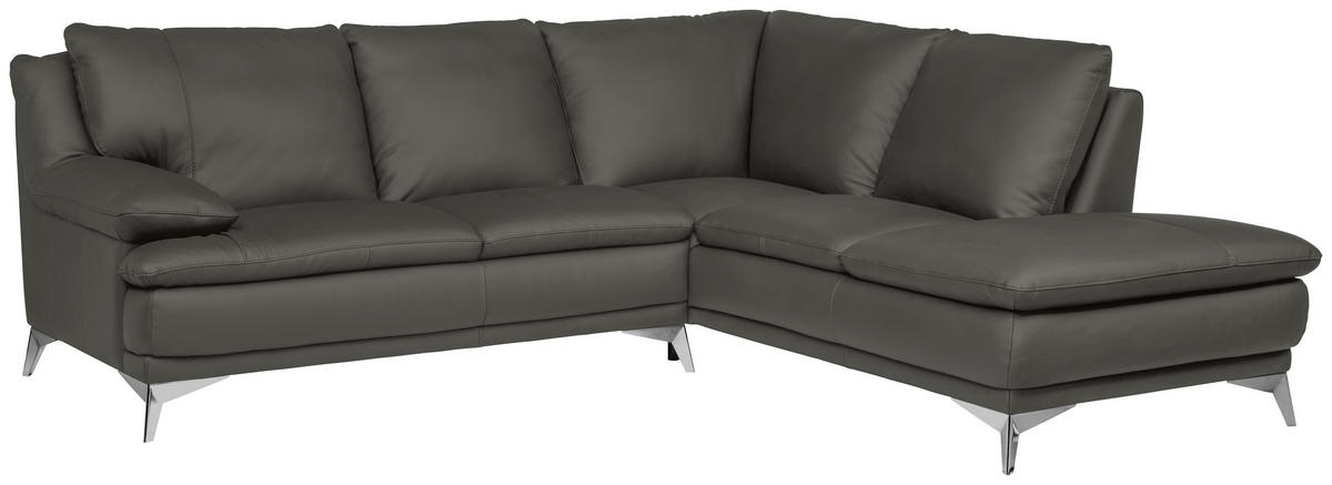 ECKSOFA Grün Echtleder  - Chromfarben/Grün, Design, Leder/Metall (242/224cm) - Novel