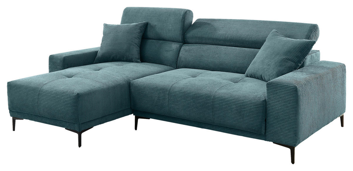 ECKSOFA Cord Petrol  - Petrol/Schwarz, Basics, Textil/Metall (183/250cm) - Livetastic
