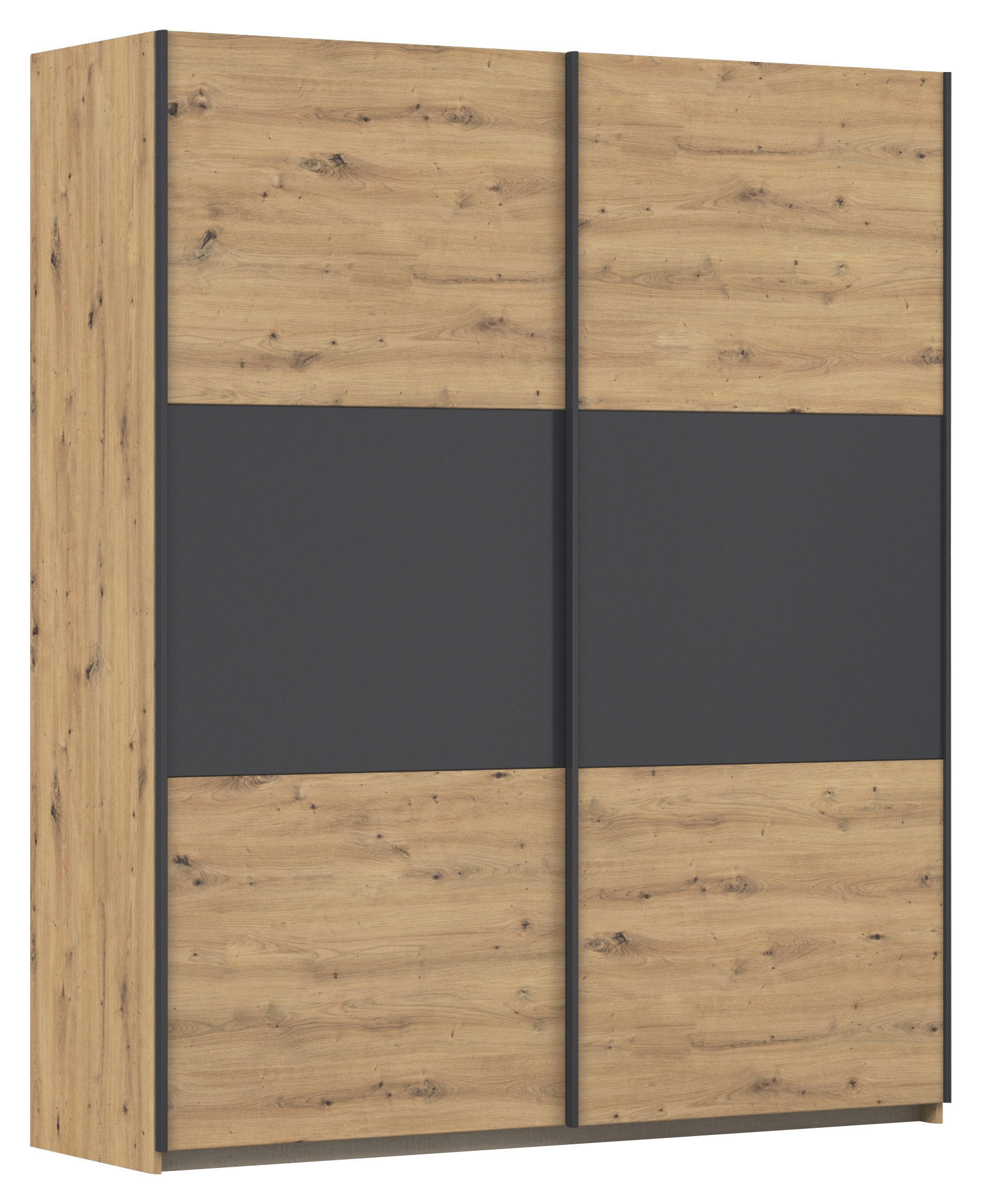 Rauch Möbel Schwebetürenschrank Grau, Alu, Eiche Artisan 175x210x59 cm
